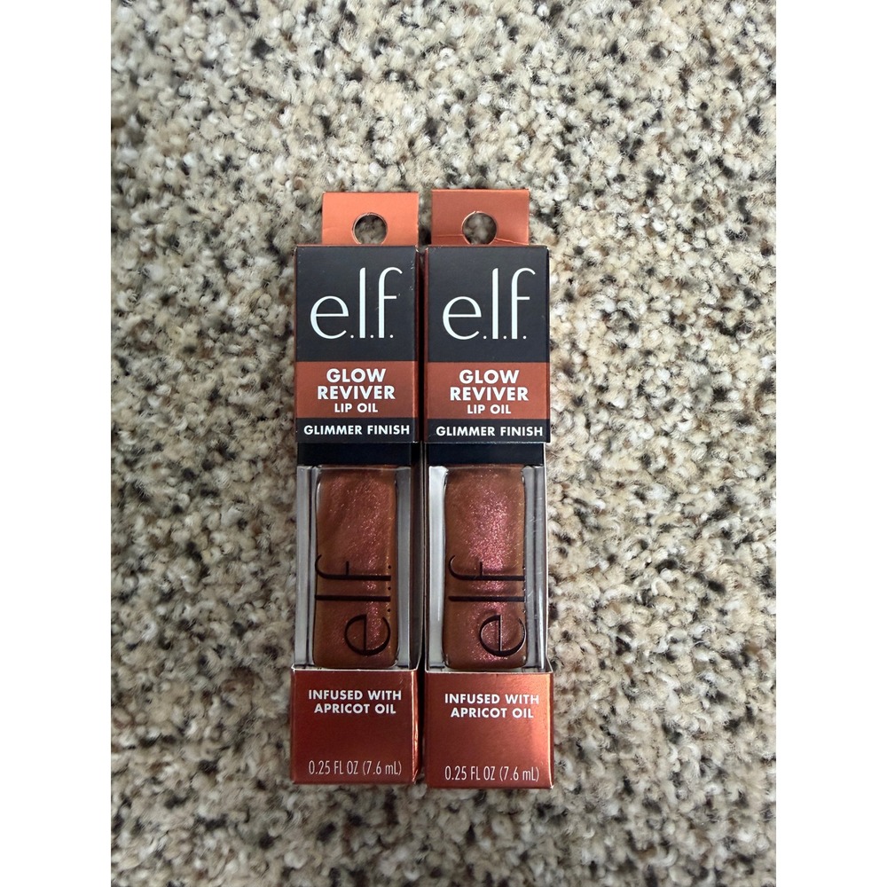 e.l.f. Glow Reviver Lip Oil 0.25oz CHOCOLUXE Glimmer Finish Brown 2pk NIB